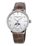 Ladies' Slimline Moonphase Alligator Strap Watch w/Diamonds, Brown
