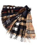 Men's Half Mega Check Cashmere Scarf, Camel