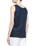 Linen Scoop-Neck Tank, Midnight 