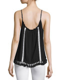Tamani Sleeveless Tassel-Hem Top, Black/White Trim