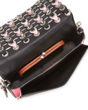 Dinky Woven Leather Crossbody Bag, Black/Pink