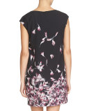 Cap-Sleeve Floral-Print Mini Dress, Rich Black