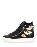 Wings Leather High-Top Sneaker, Nero