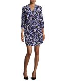 spinner drawstring silk shirtdress, blue