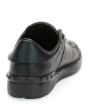 Low-Top Sneaker with Tonal Stripe, Black