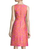 Sleeveless Vented Floral Jacquard Dress 