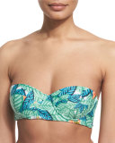 Leaf-Print Underwire Bandeau Swim Top