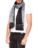 Paisley-Print Silk Scarf, Black/White