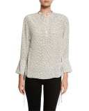 Silk Polka-Dot Blouse, Cream/Black