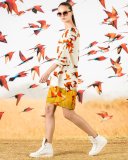 3/4-Sleeve Karminspint-Print Shift Dress, Multi