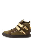 Men's Military Canvas High-Top Sneaker, Olive