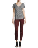 Lynnea Striped Linen V-Neck Tee, Phantom/White