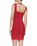 Cross-Bust Open-Back Bandage Dress, Lipstick
