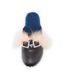 Fox-Fur Shearling-Lined Monster Clog, Nero/Cobalto/Palm