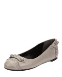 Arena Studded Brogue-Trim Ballerina Flat, Gray