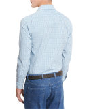 Plaid Seersucker Sport Shirt, Bright Blue Check