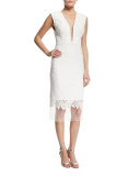 Sleeveless Deep-V-Neck Lace Cocktail Dress 