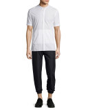 Mandarin-Collar Short-Sleeve Shirt, Optic White
