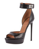 Leather Shark-Lock d'Orsay Sandal, Black