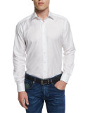 Tonal Houndstooth-Print Jacquard Sport Shirt, White