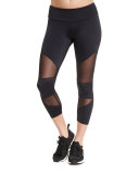 Cutout Capri Sport Leggings W/Mesh Insets, Black