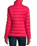 Asymmetric-Zip Puffer Jacket, Tango Red