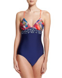 Patchwork-Print One-Piece Swimsuit