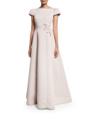 Short-Sleeve Embroidered Ball Gown