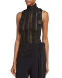 Antonia Sleeveless Turtleneck Lace Top, Black