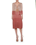 Colorblock V-Neck Pleated Midi Dress, Pink/Multi