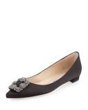 Hangisi Crystal-Buckle Satin Flat, Black