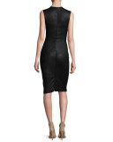 Sleeveless Leather Sheath Dress, Black