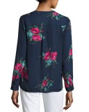 Devitri Floral-Print Silk Shirt, Blue