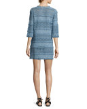 Cybella 3/4-Sleeve Lace Coverup Dress, Blue