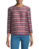 Alejandra Bracelet-Sleeve Striped Jacket, Red Rock/Multi