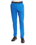 Parker Cotton-Stretch Flat-Front Trousers, Blue