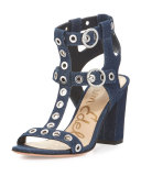 Eyda Grommet Denim Sandal, Navy