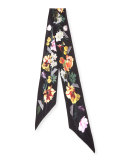 Floral Super Skinny Silk Scarf, Black