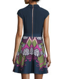 Daywin Surreal Fit-&-Flare Skater Dress, Dark Blue