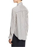 Striped Long-Sleeve Blouse, Onyx