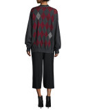 Argyle-Intarsia V-Neck Cardigan, Balsamic 