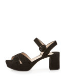 Crisscross Suede Platform Sandal, Black (Nero)