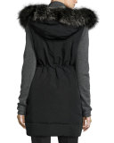 Fur-Trimmed Hooded Vest, Black