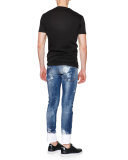 Zipper-Detail Crewneck Short-Sleeve Tee, Black