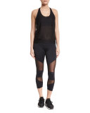 Cutout Capri Sport Leggings W/Mesh Insets, Black