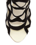 Mila Suede Cutout Peep-Toe Bootie, Black