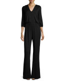 Clancy 3/4-Sleeve Wide-Leg Jumpsuit, Plus Size