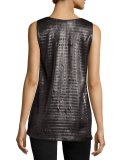 Metallic Net Jersey Scoop-Neck Tank, Pewter