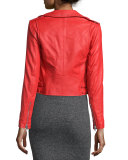 Studded Leather Moto Jacket, Blood Orange