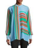 Oversized Striped Silk Shirt, Multicolor
